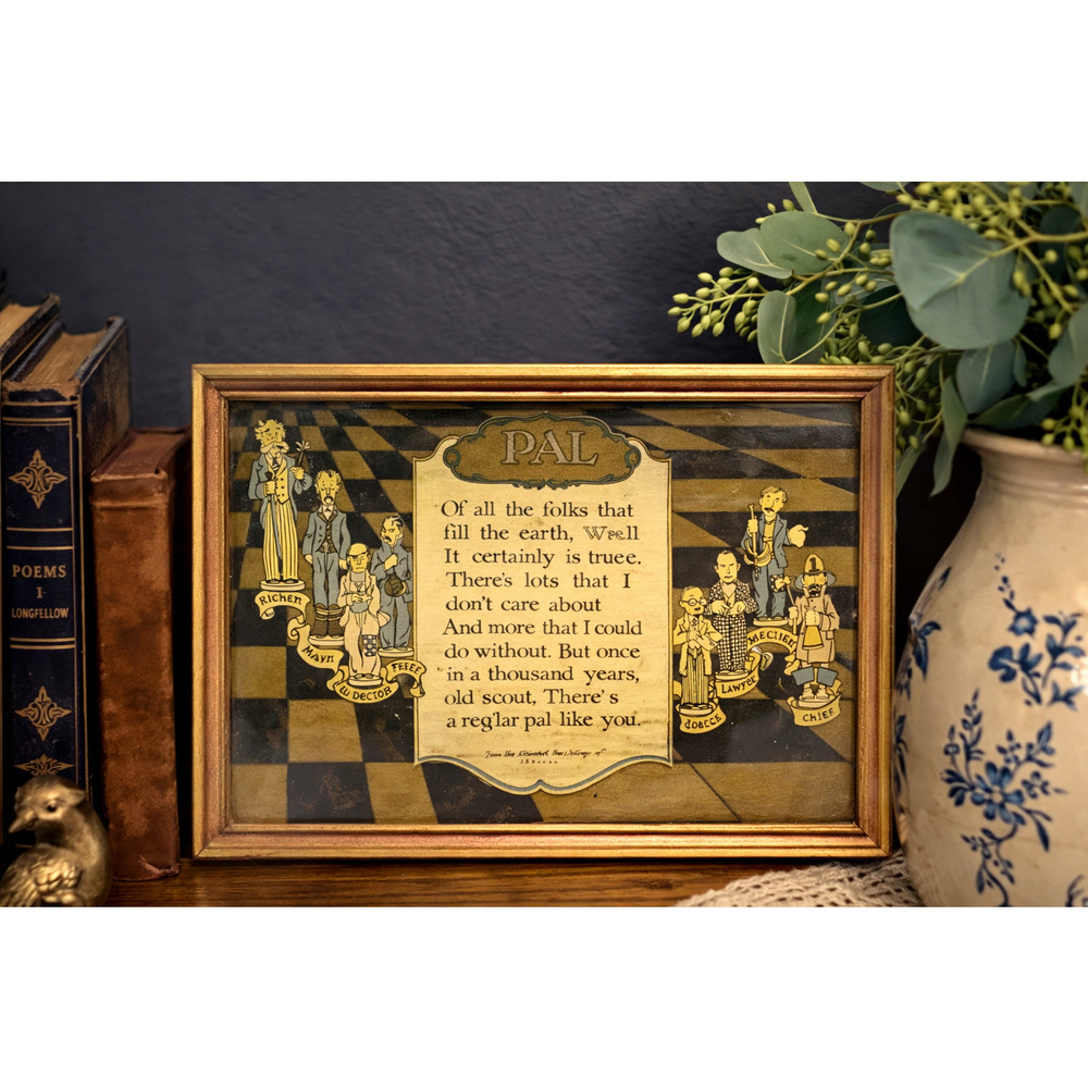 Antique 1926 Buzza Motto Print “Pal” Framed Vintage Poem Art Friendship Decor